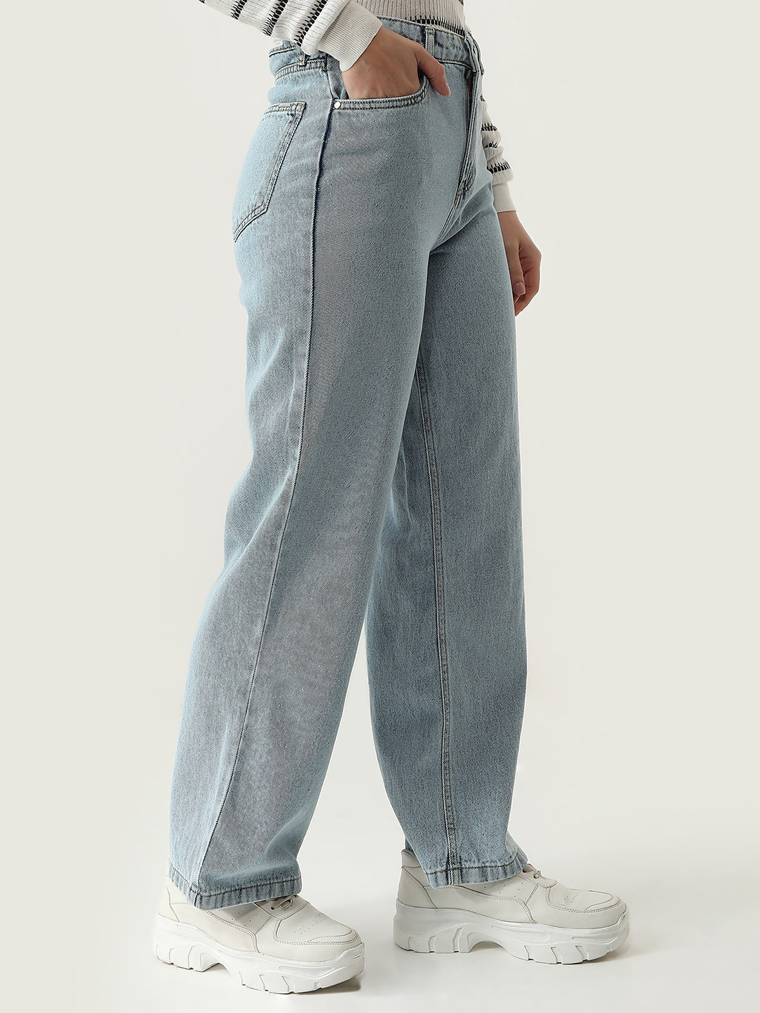 Women Light High-Rise Wide Leg Jeans