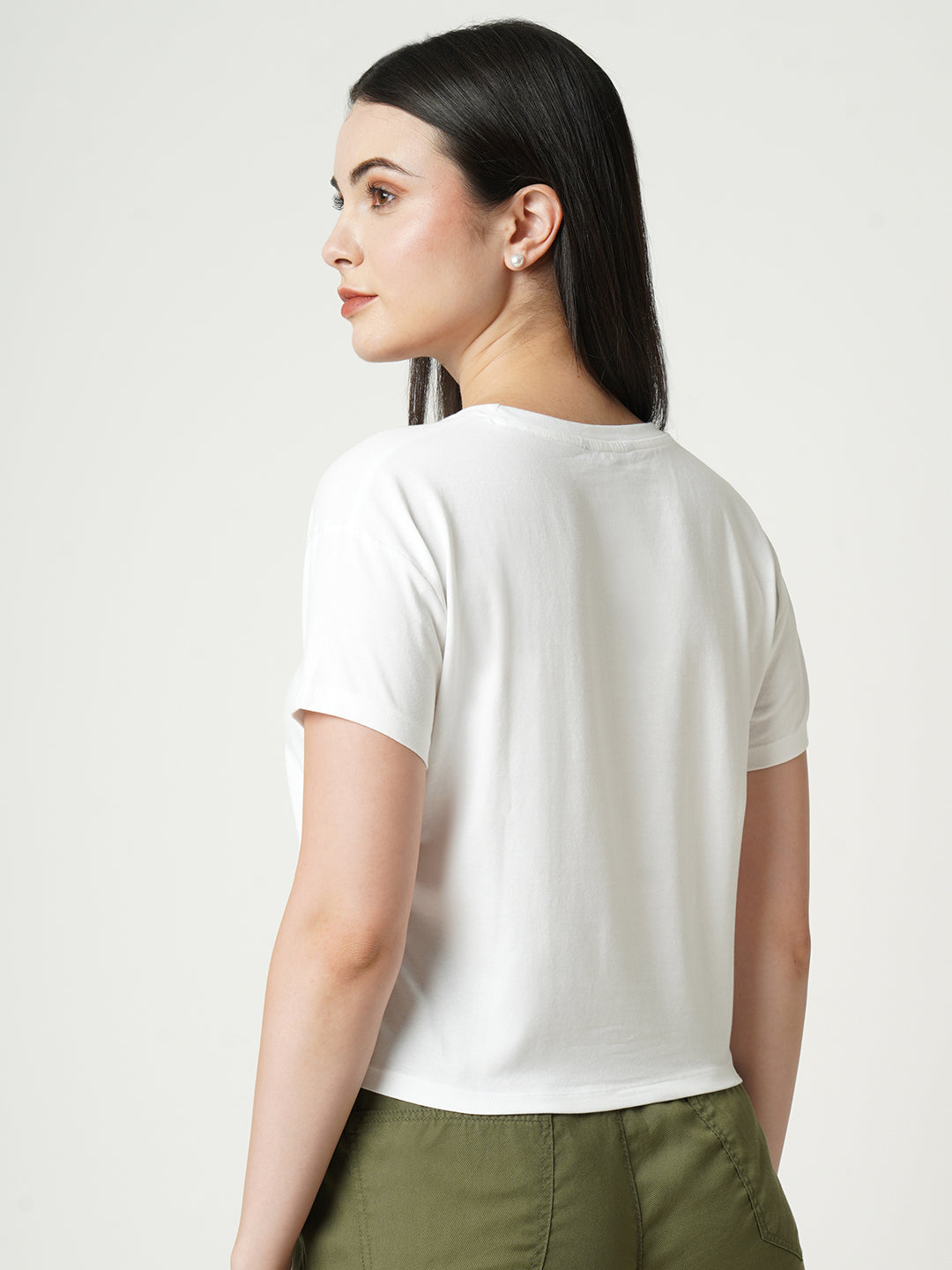 Women Typography Print Slim Fit Crop T-Shirt