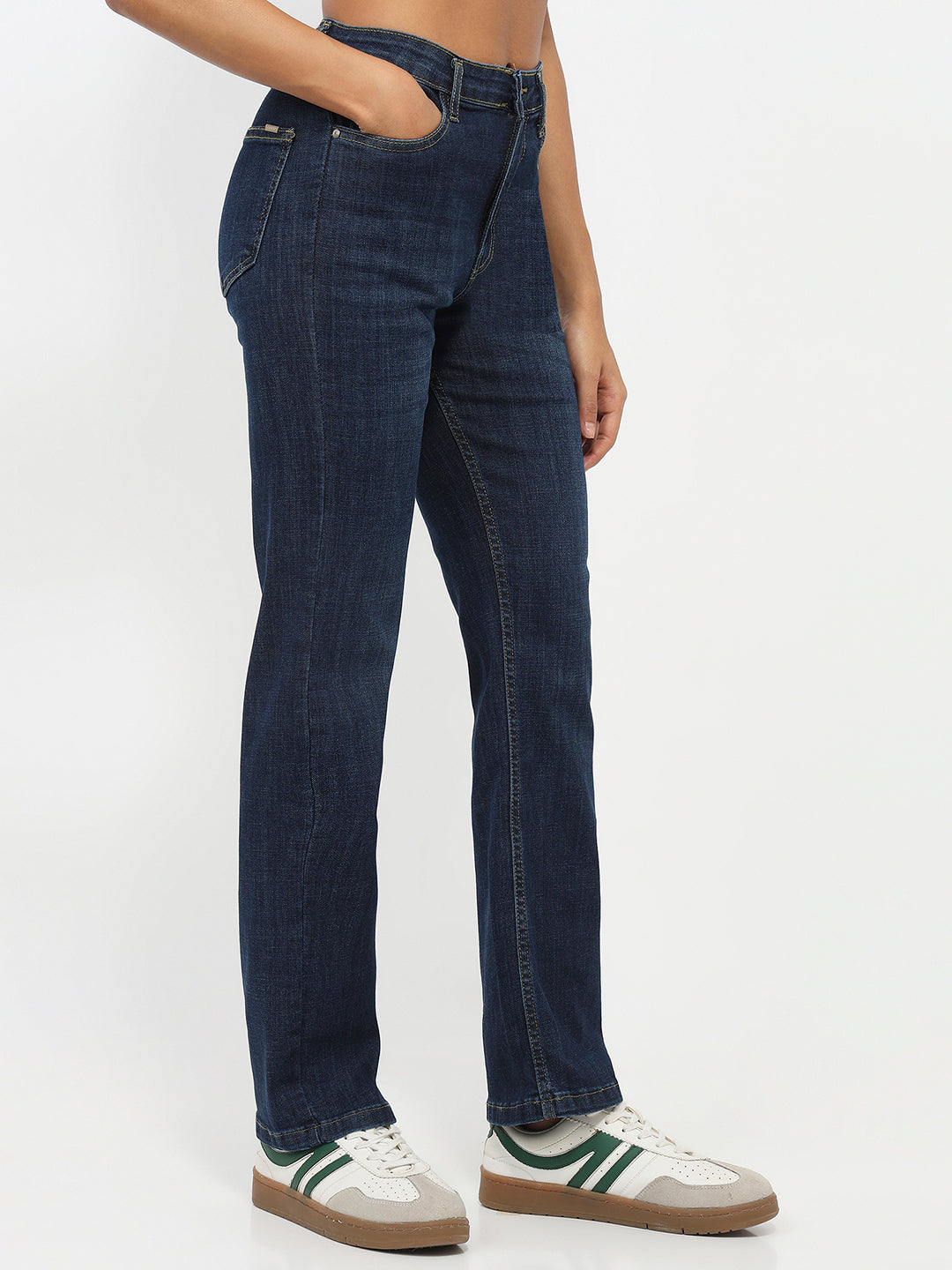 Women Dark Blue High-Rise Slim Straight Jeans