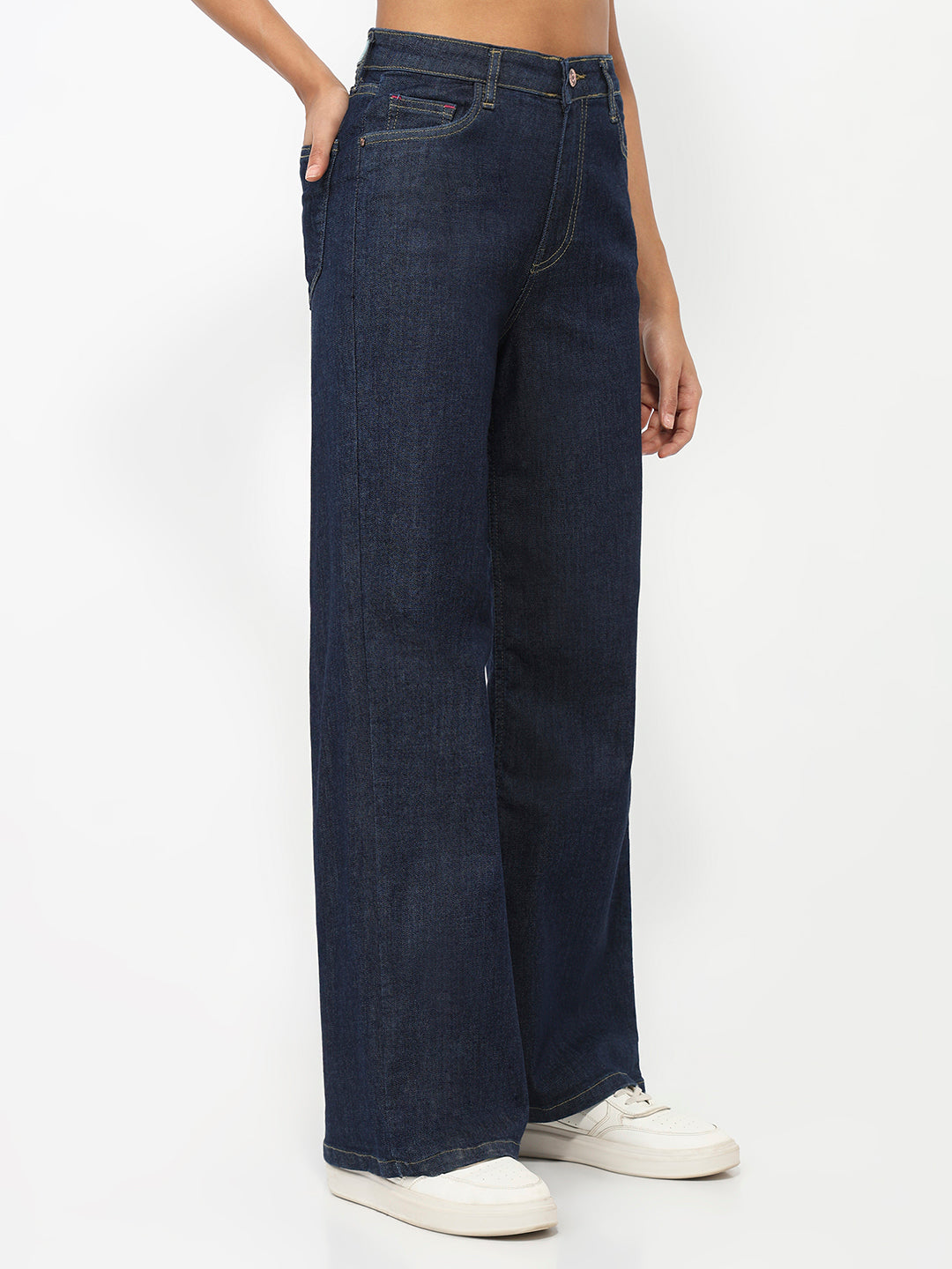 Women Dark Blue Super Wide Leg Jeans