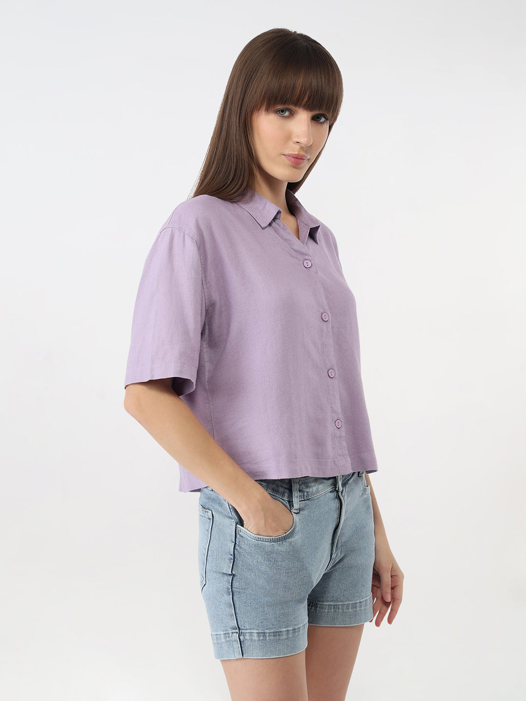 Women Lilac Slim Crop Shirt