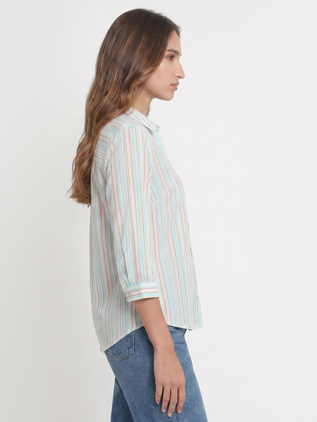 Women Rust/Aqua Stripe Shirt