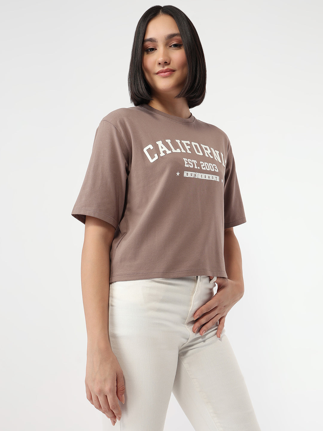 Women Oyster Slim Fit Crop T-Shirt