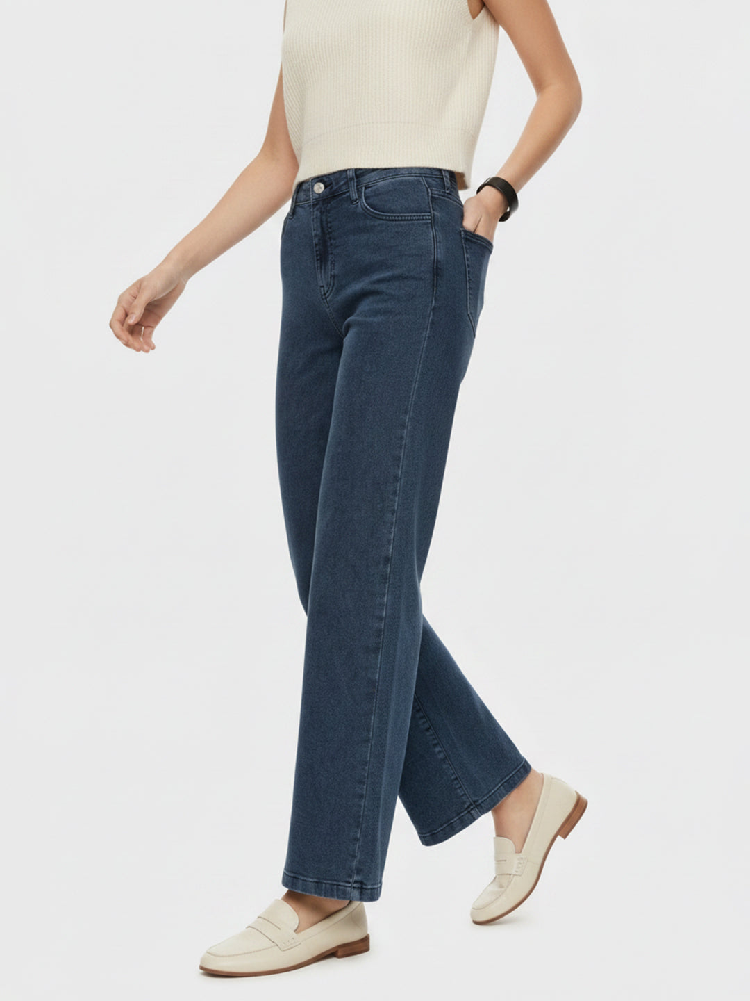 Women Slate Blue High-Rise Wide Leg Jeans