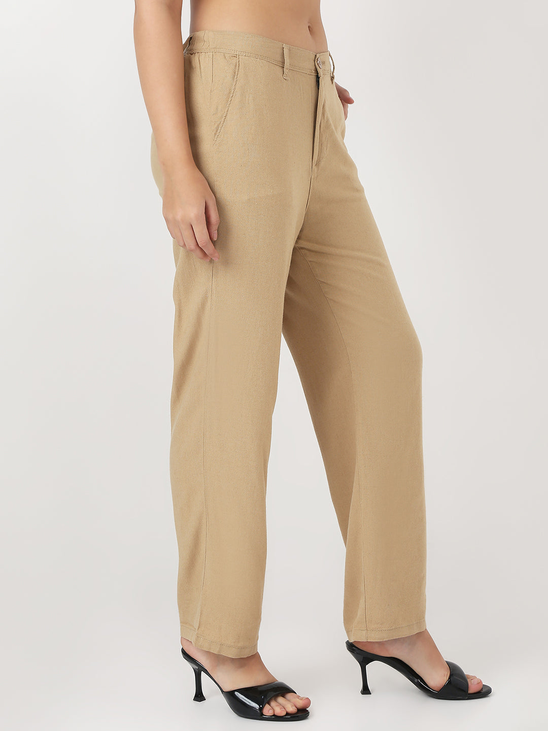 Women Light Brown Loose Straight Korean Pants