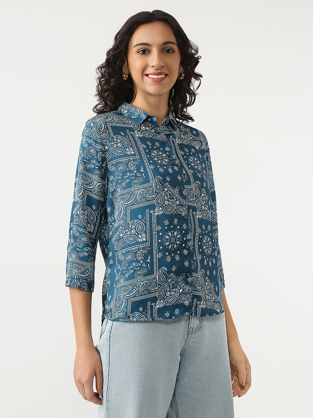 Women Teal Printed Shirt