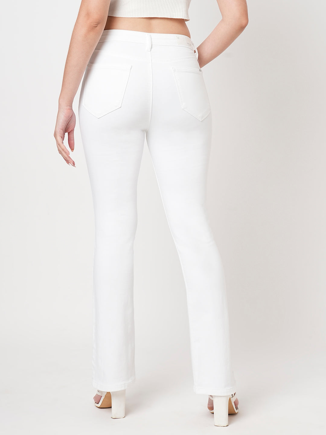Women White High-Rise Mini Flare Jeans
