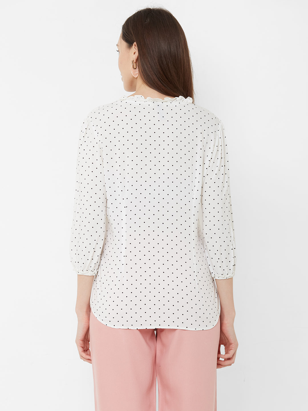Women White/Black Polka Dot Top
