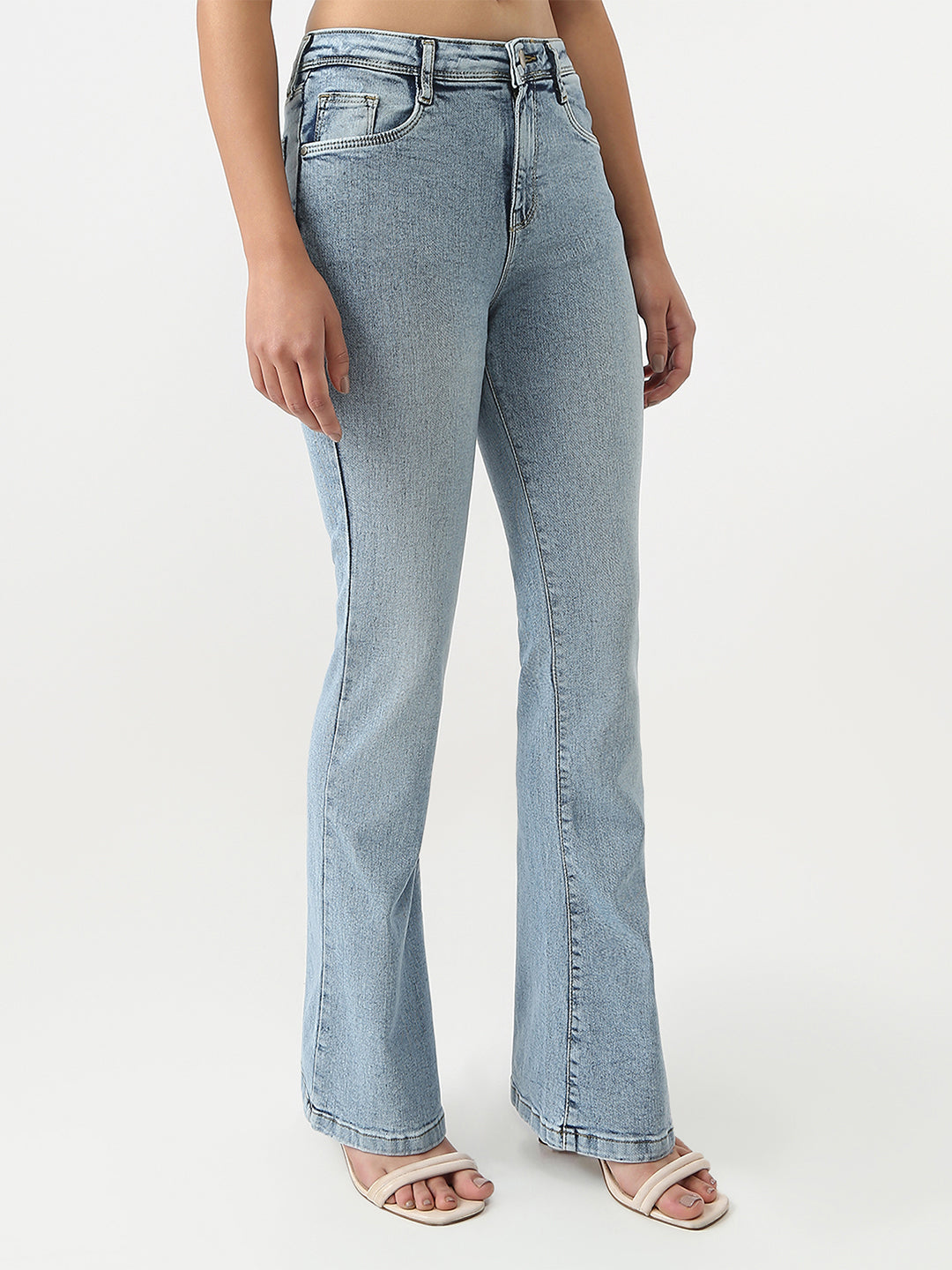 Women Light Blue High-Rise Flare Jeans