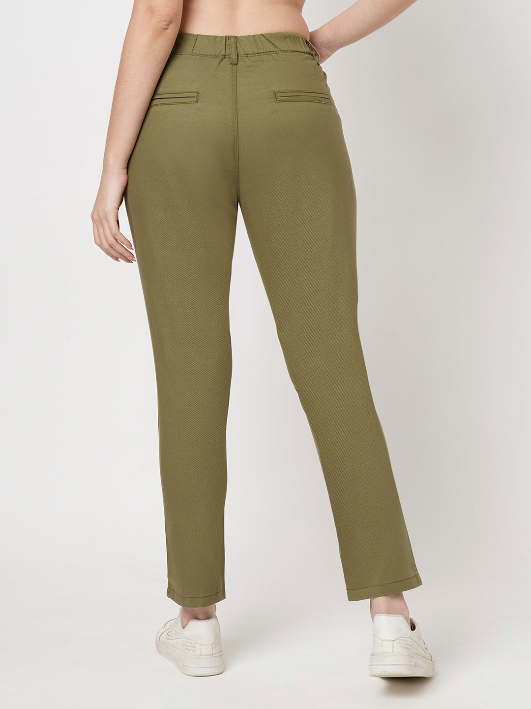 Women Light Olive Mid-Rise Slim Fit Trousers