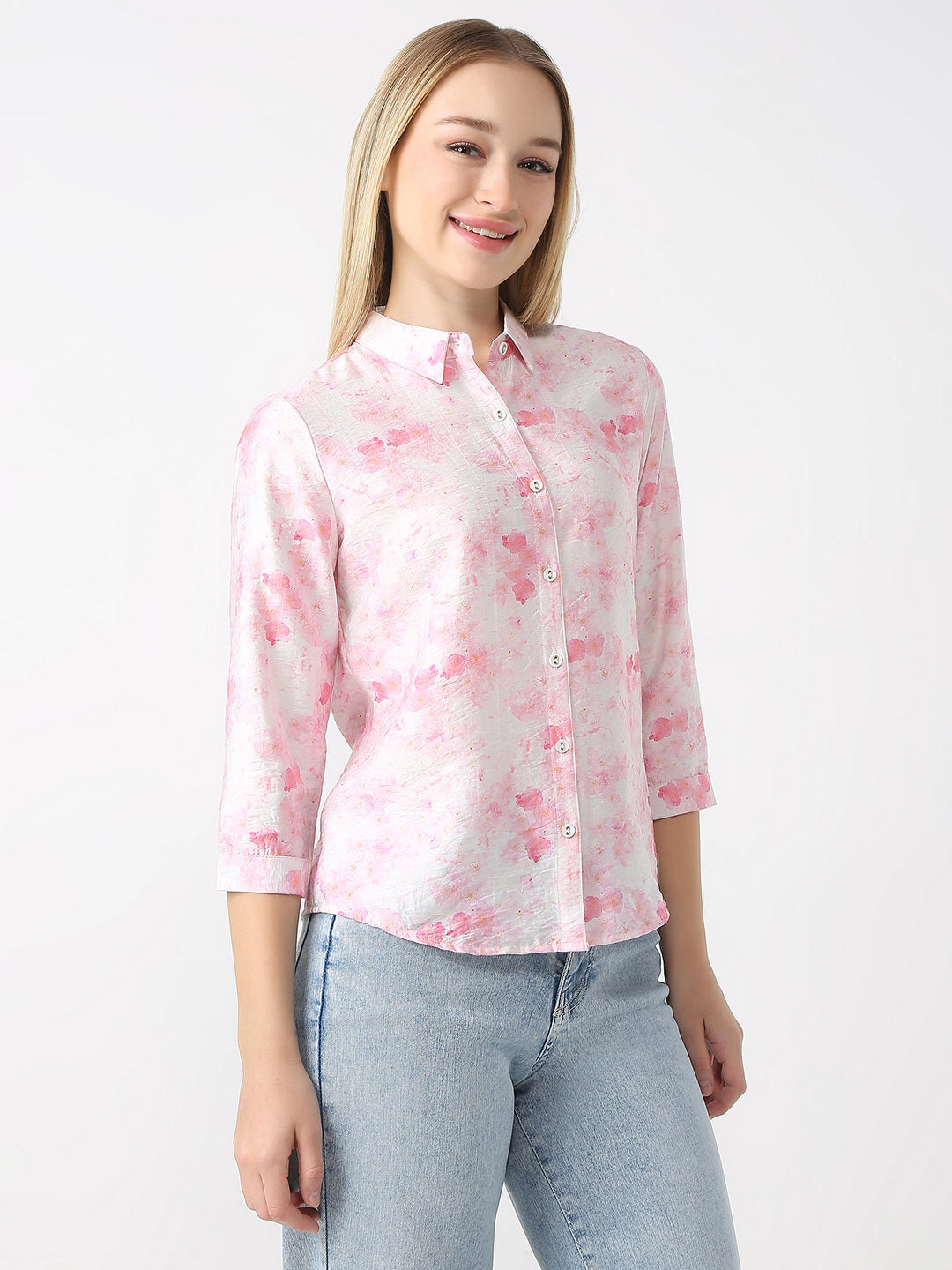 Women Pink Floral Printed Shirt