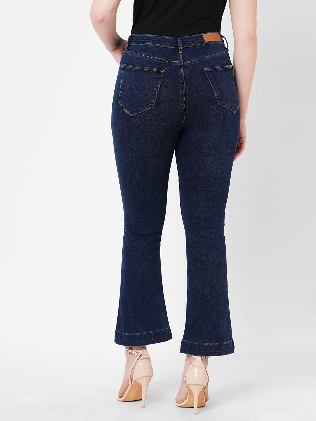 Women Navy High-Rise Mini Flare Jeans