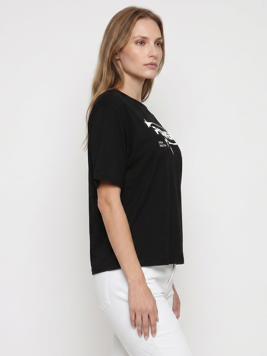 Women Black Graphic Crop Genz Tees