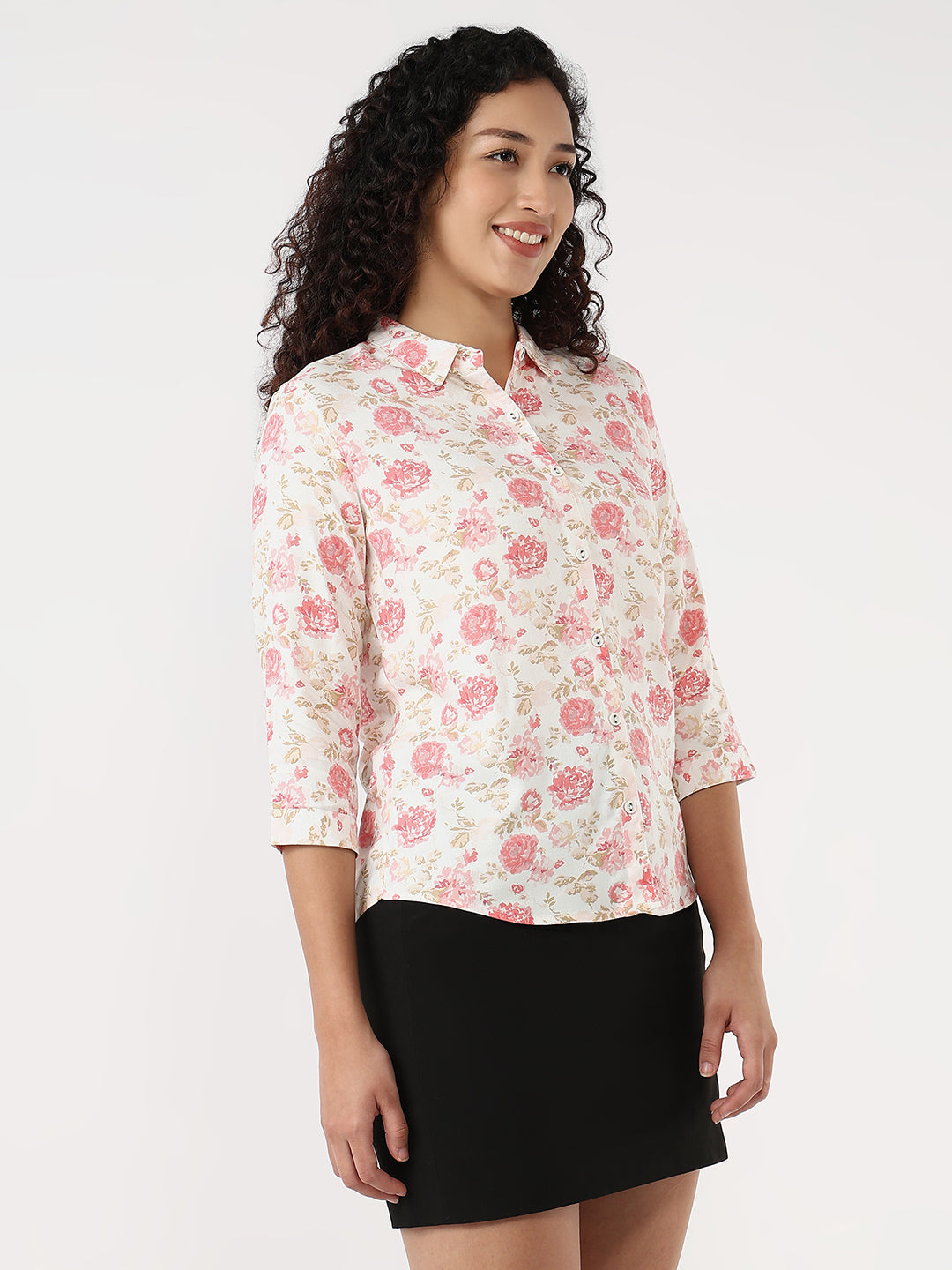Women Pink Floral Slim Shirt