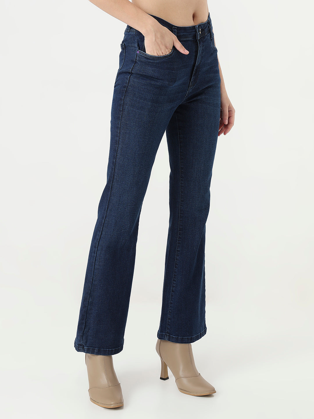 Women Dark Blue Mini Flare Jeans