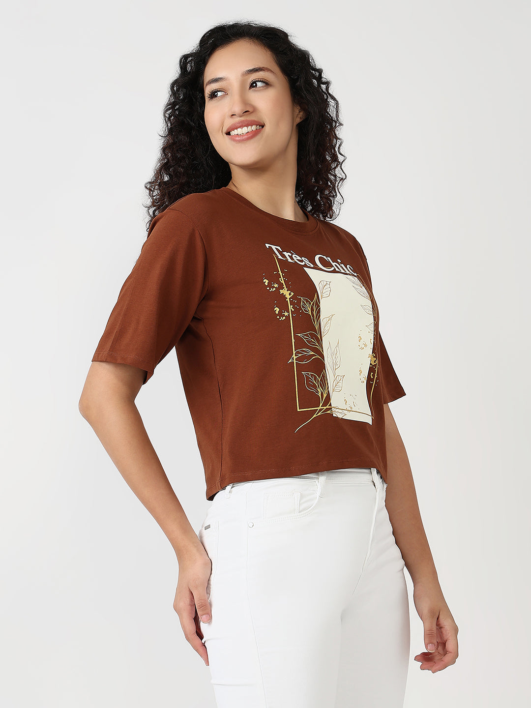 Women Sepia Slim Graphic Crop T-Shirt