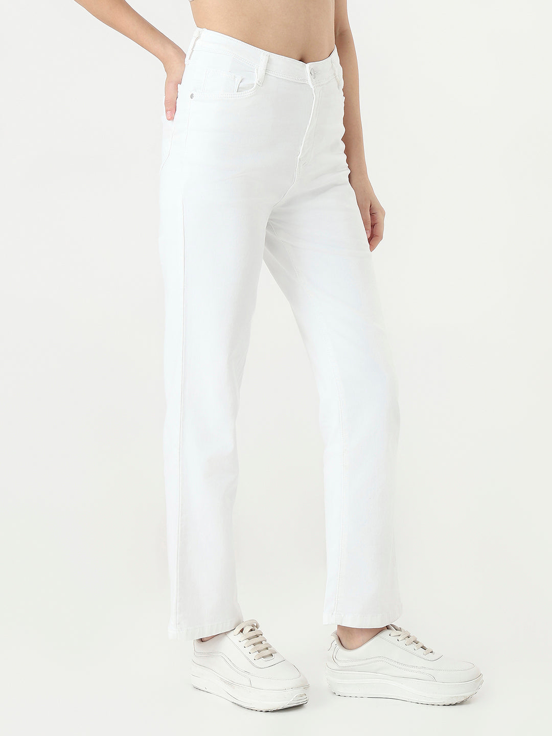 Women White High-Rise Relaxed Straight Fit Jeans