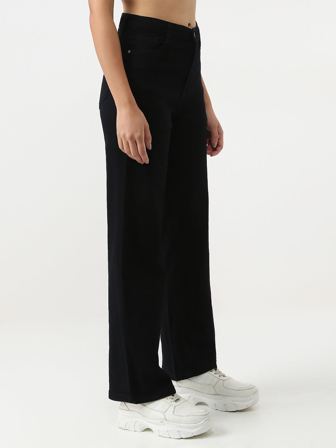Women Black High-Rise Wide Leg Jeans