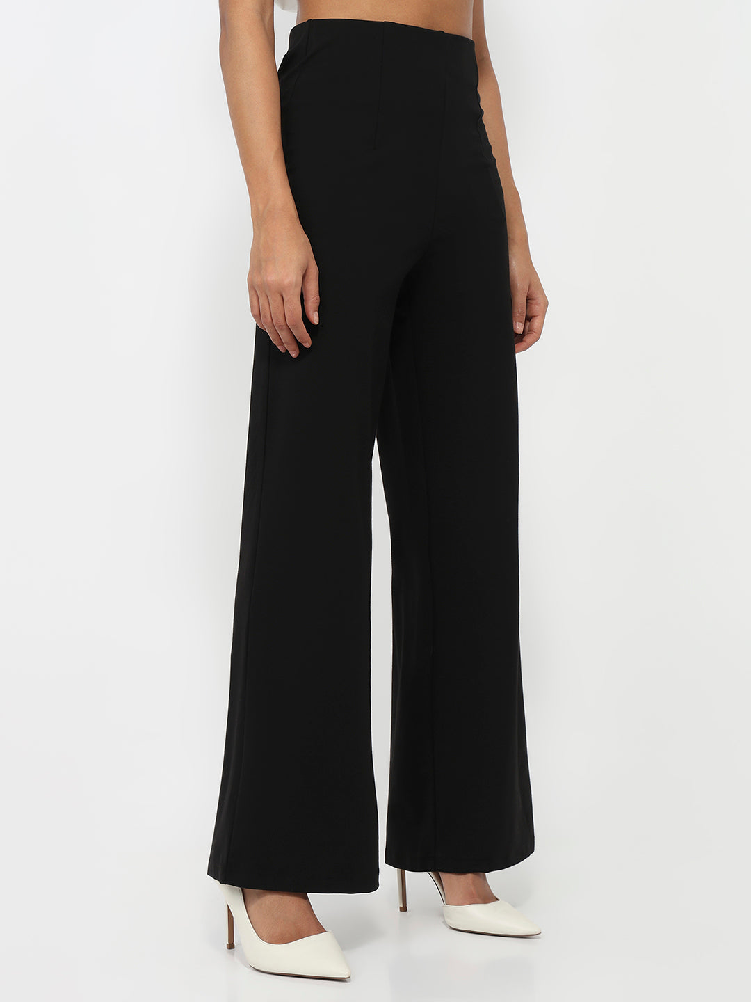 Women Black High-Rise Super Wide Leg Treggings