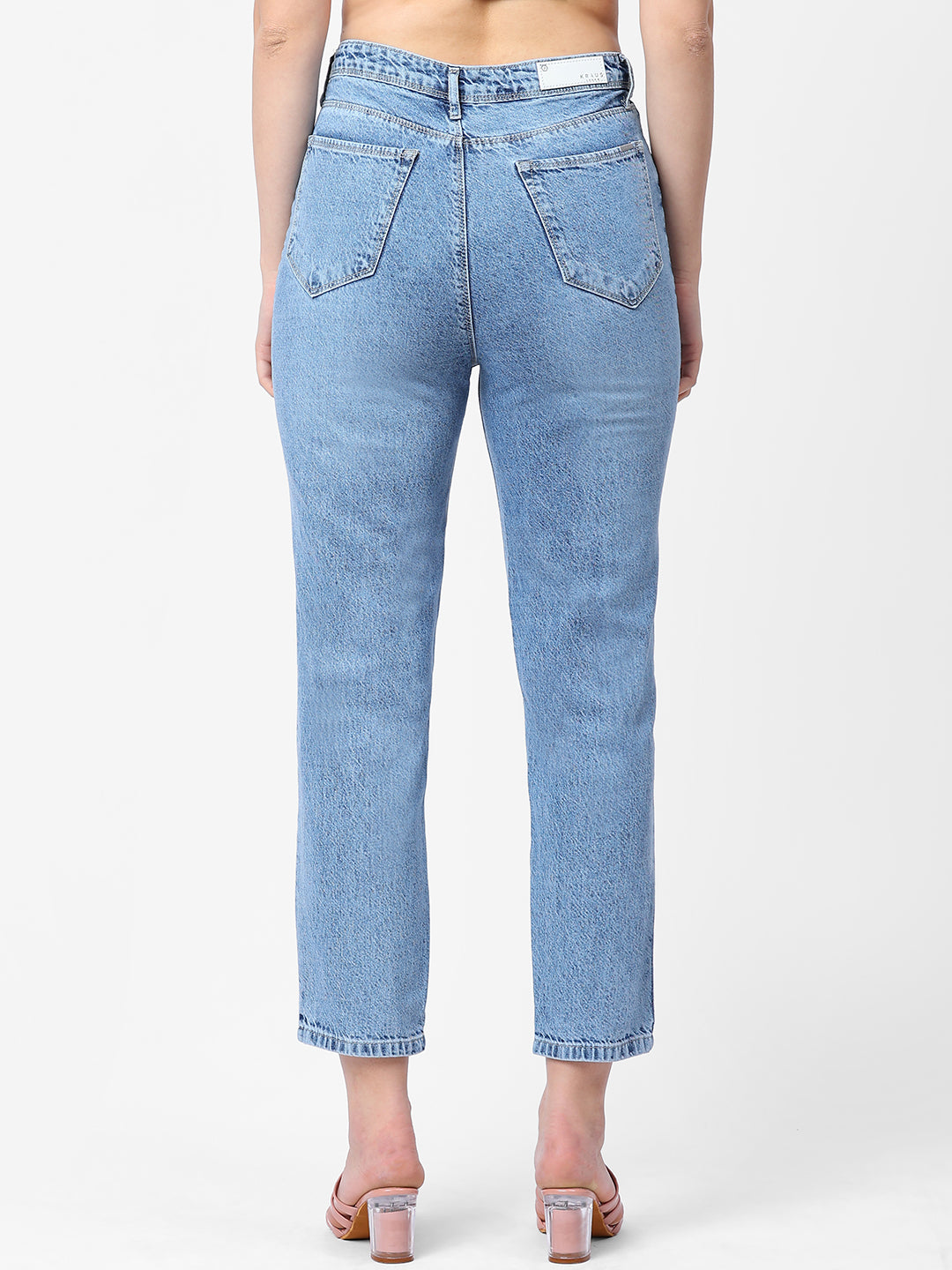 Women Light Blue High-Rise Mom Fit Jeans