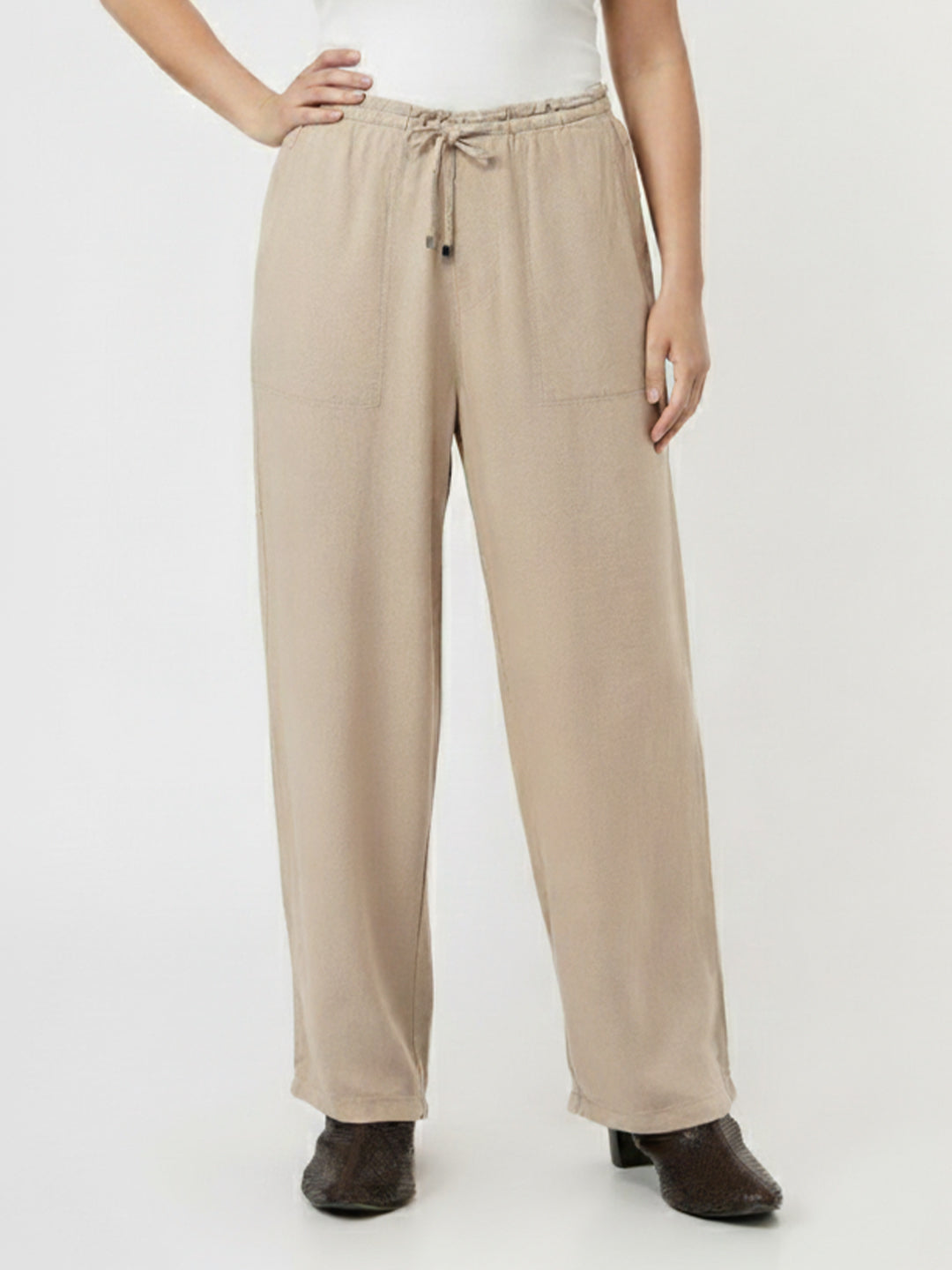 Women Oatmilk High-Rise Paper Bag Pants