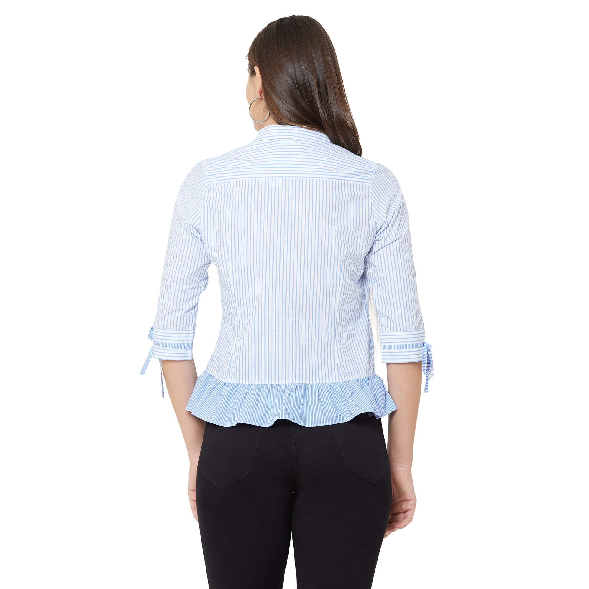 Women Blue/White Peplum Shirt