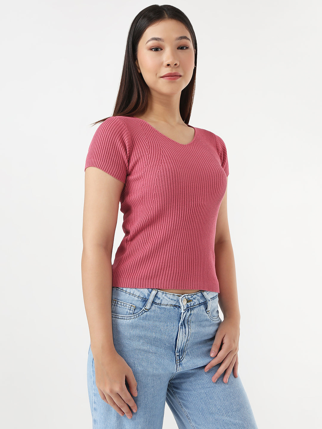 Women Blush Pink Slim Flat Knit