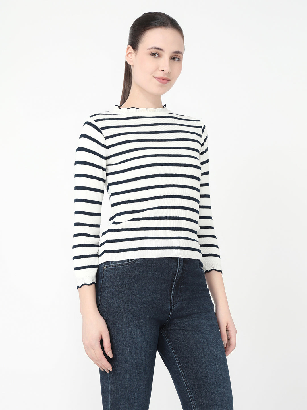 Women Airforce/White Slim Fit Flat Knit
