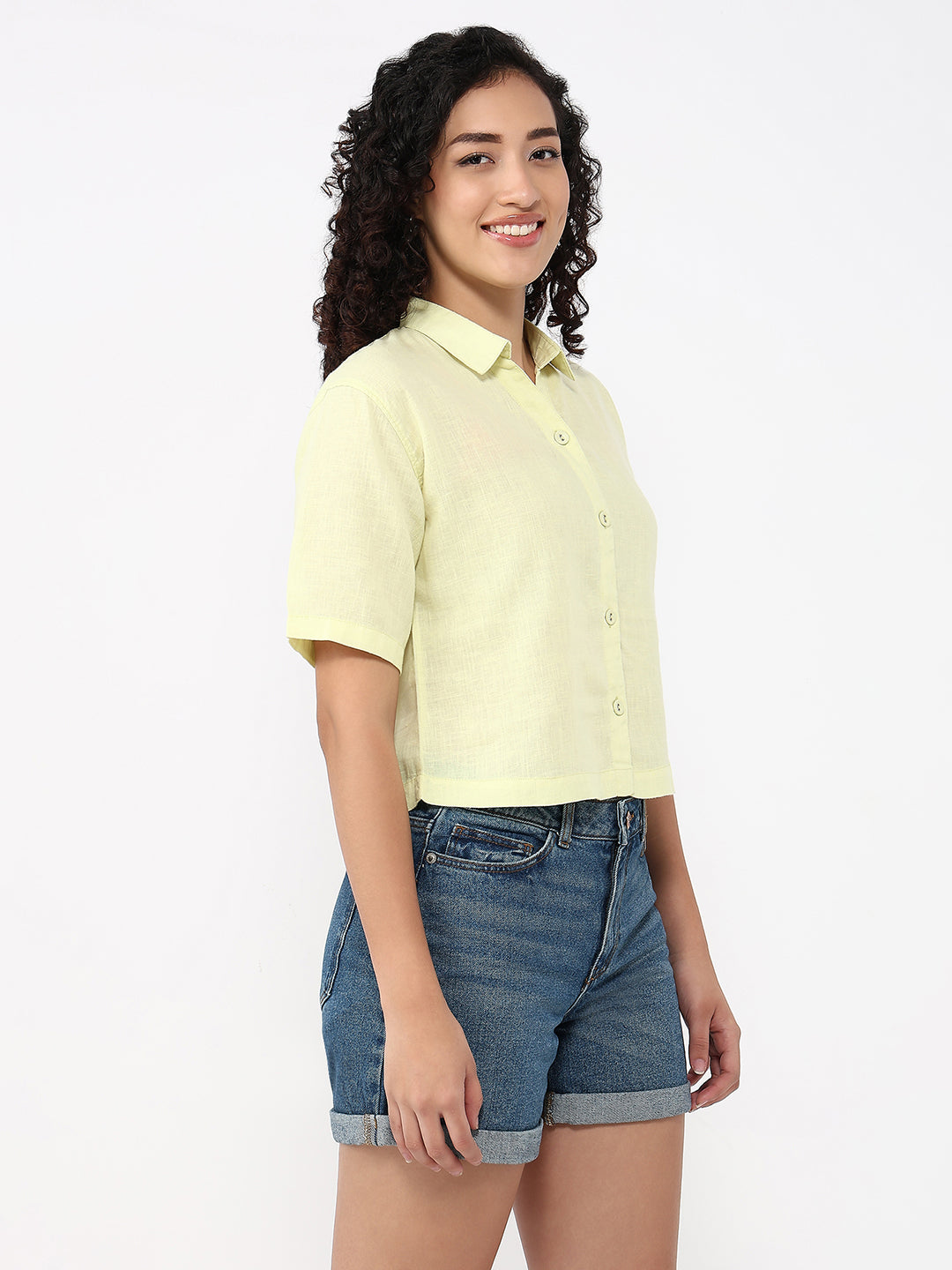Women Luminary Green Slim Fit Crop Shirt