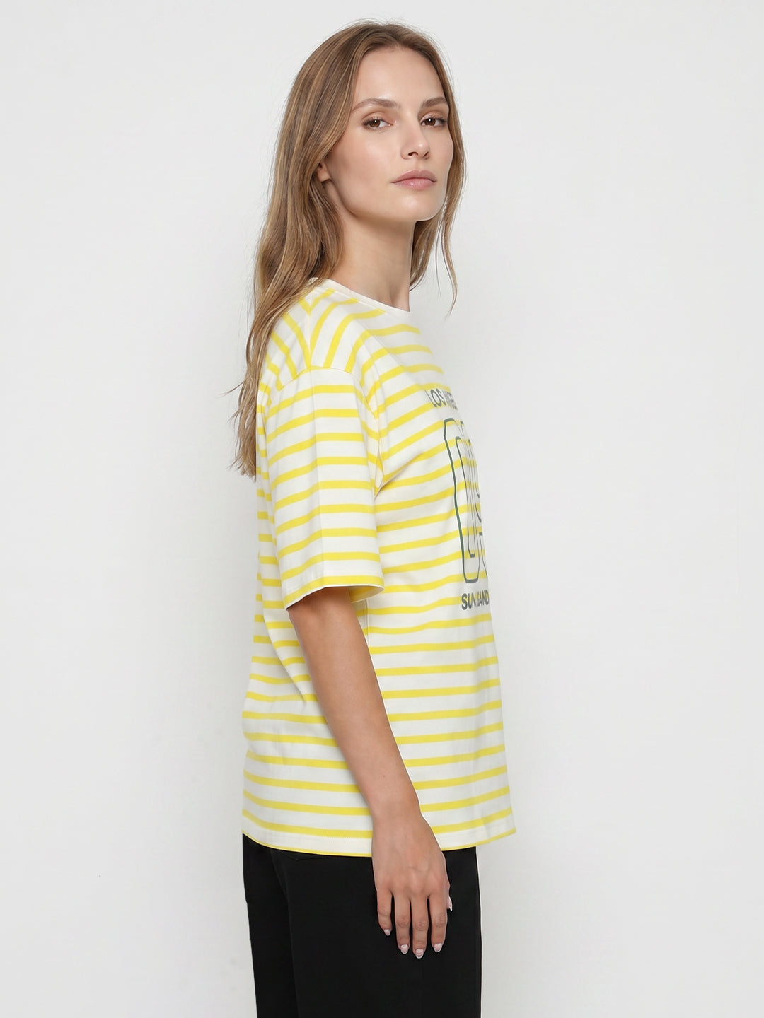 Women Yellow/White Oversized T-Shirt