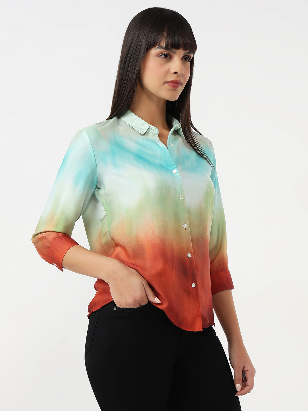 Women Rust/Aqua Ombre Shirt