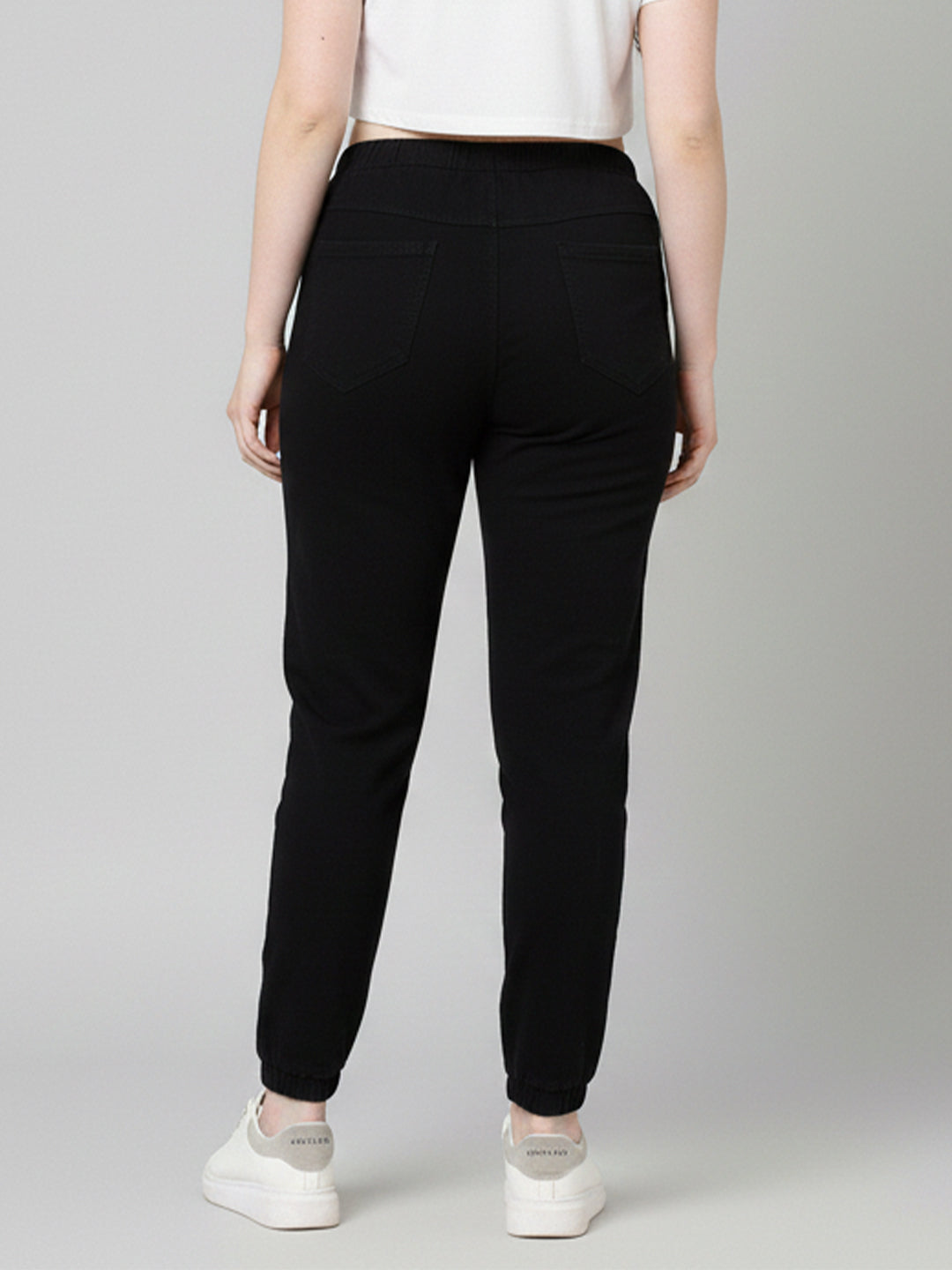 Women Black High-Rise Denim Joggers