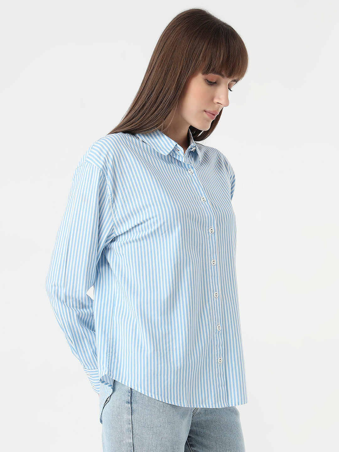 Women Sky/White Oversized Shirt