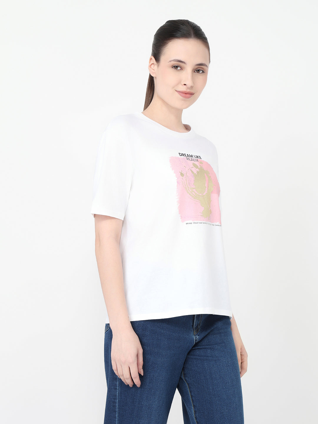 Women White Slim Fit Graphic T-Shirt