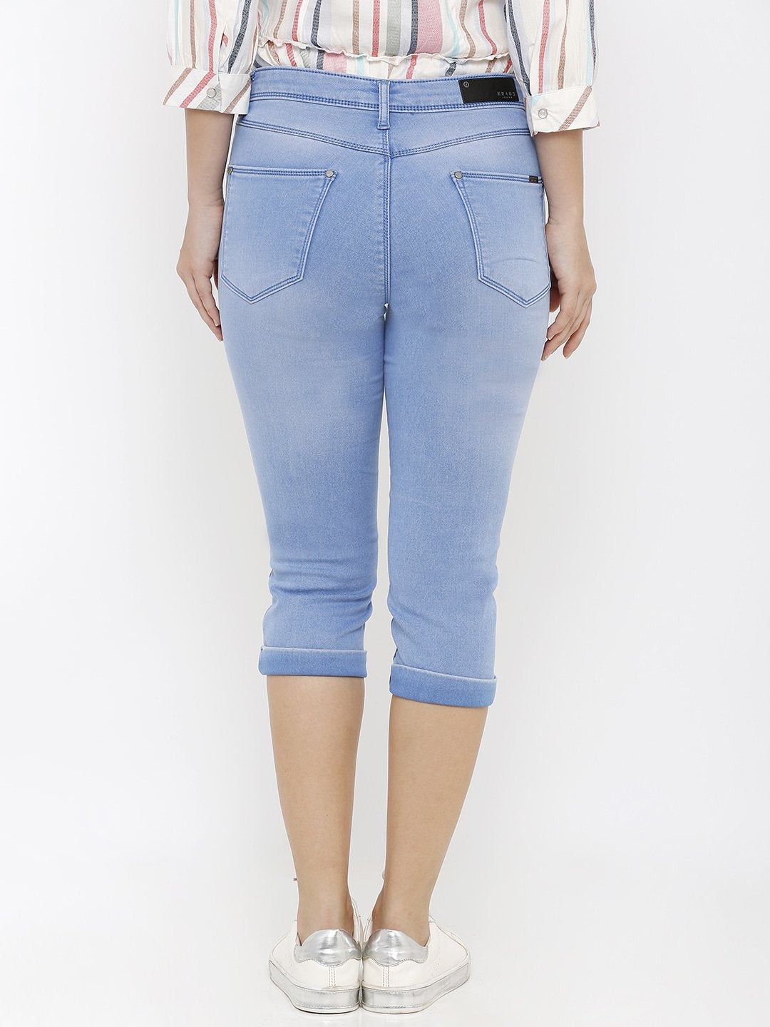 Women Blue High-Rise Capri