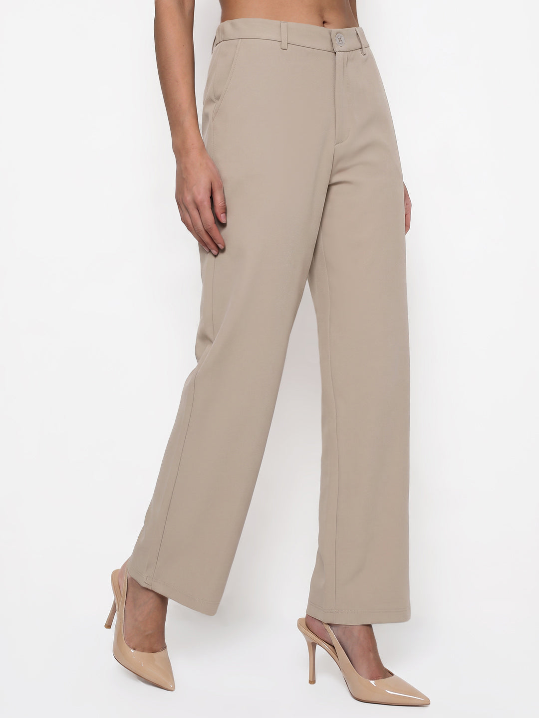 Beige High-Rise Straight Fit Korean Pants