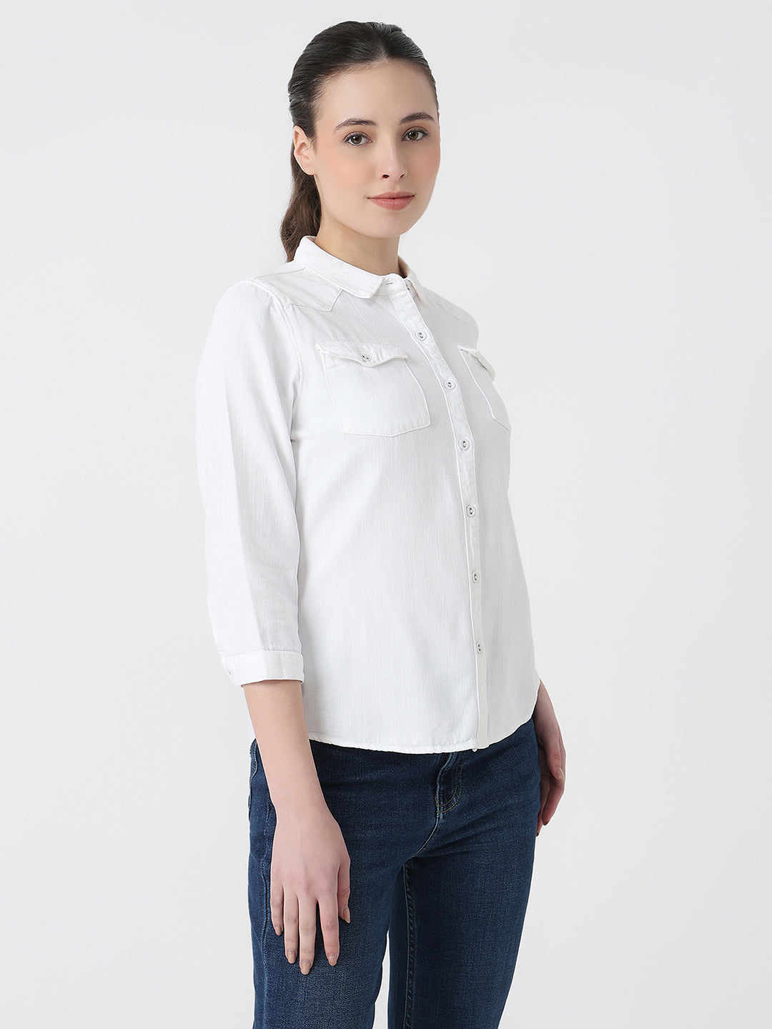 Women White Slim Fit Shirt