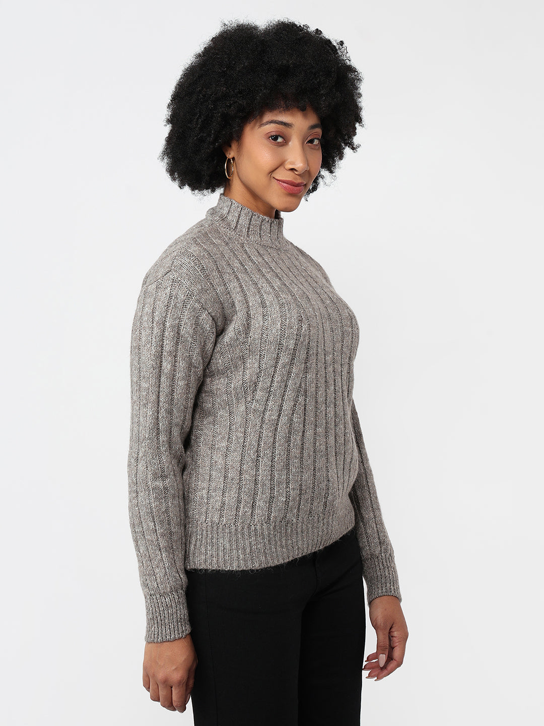 Women Beige Slim Fit Sweater