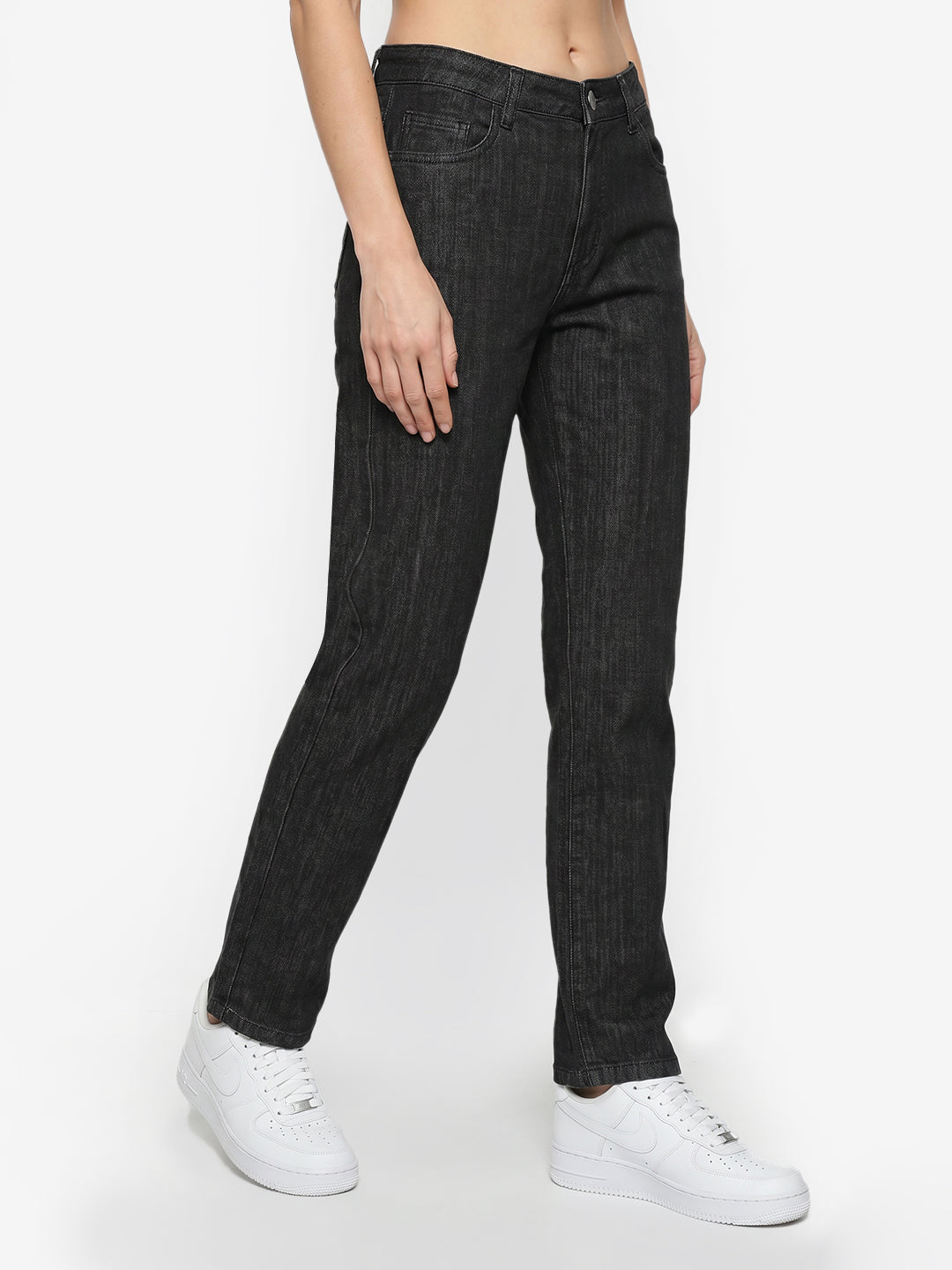 Women Black High-Rise Slim Straight Fit Jeans