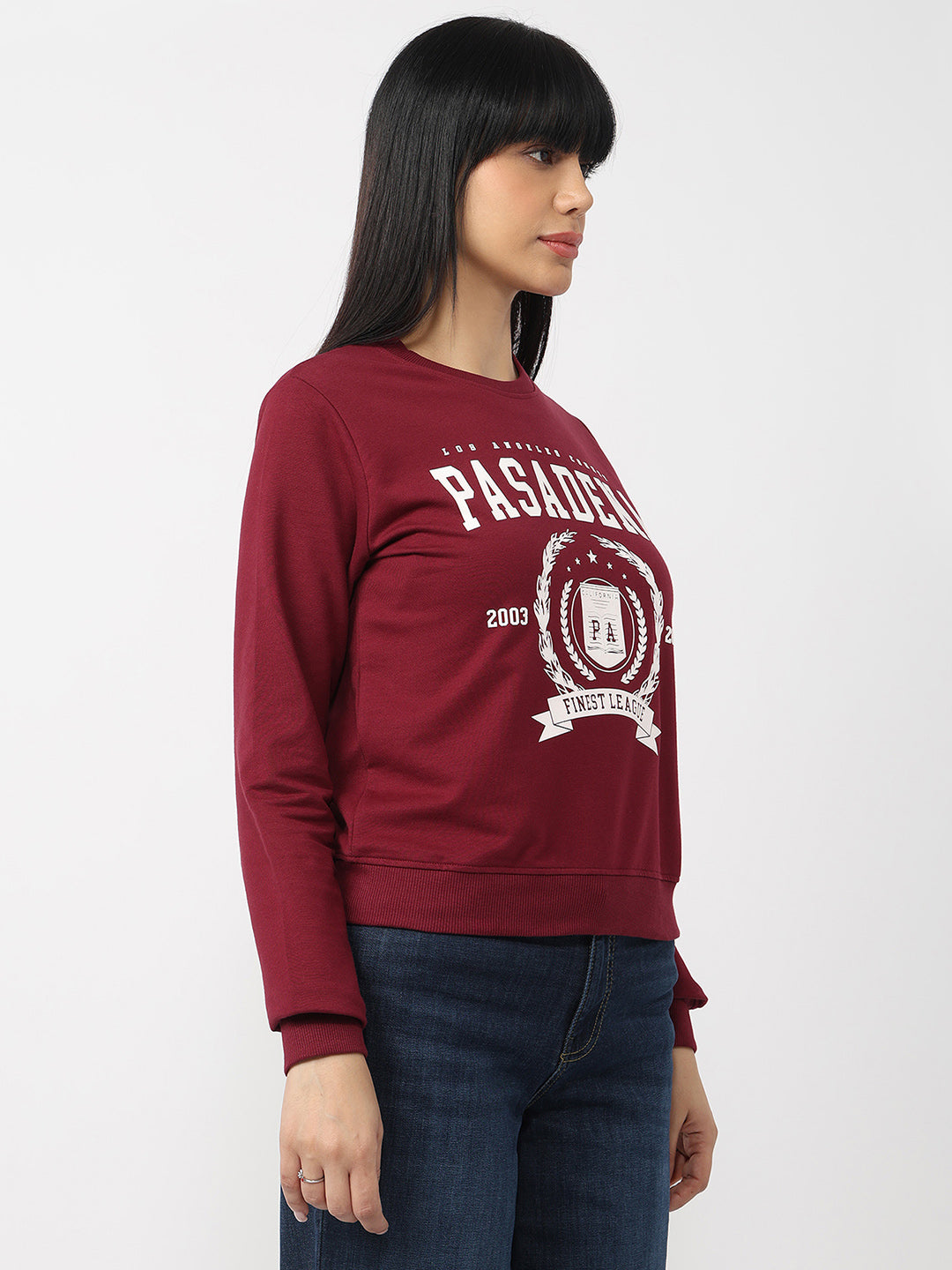 Women Wine Slim Fit Sweatshirt