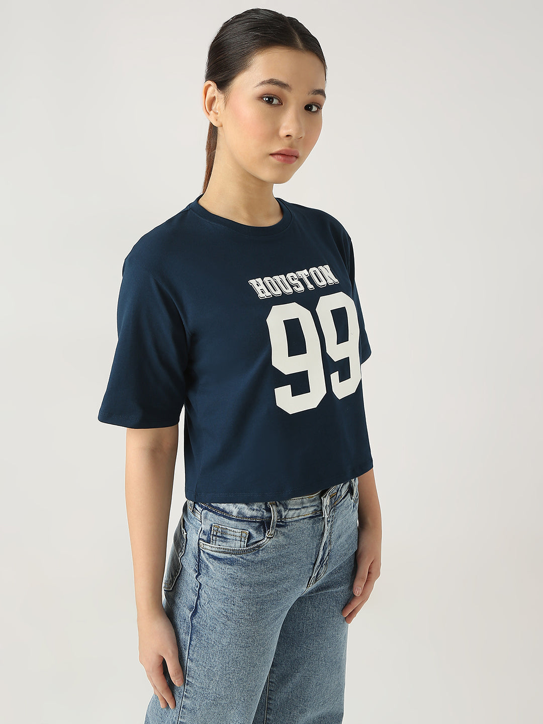 Women Graphic Crop Slim Fit Tees