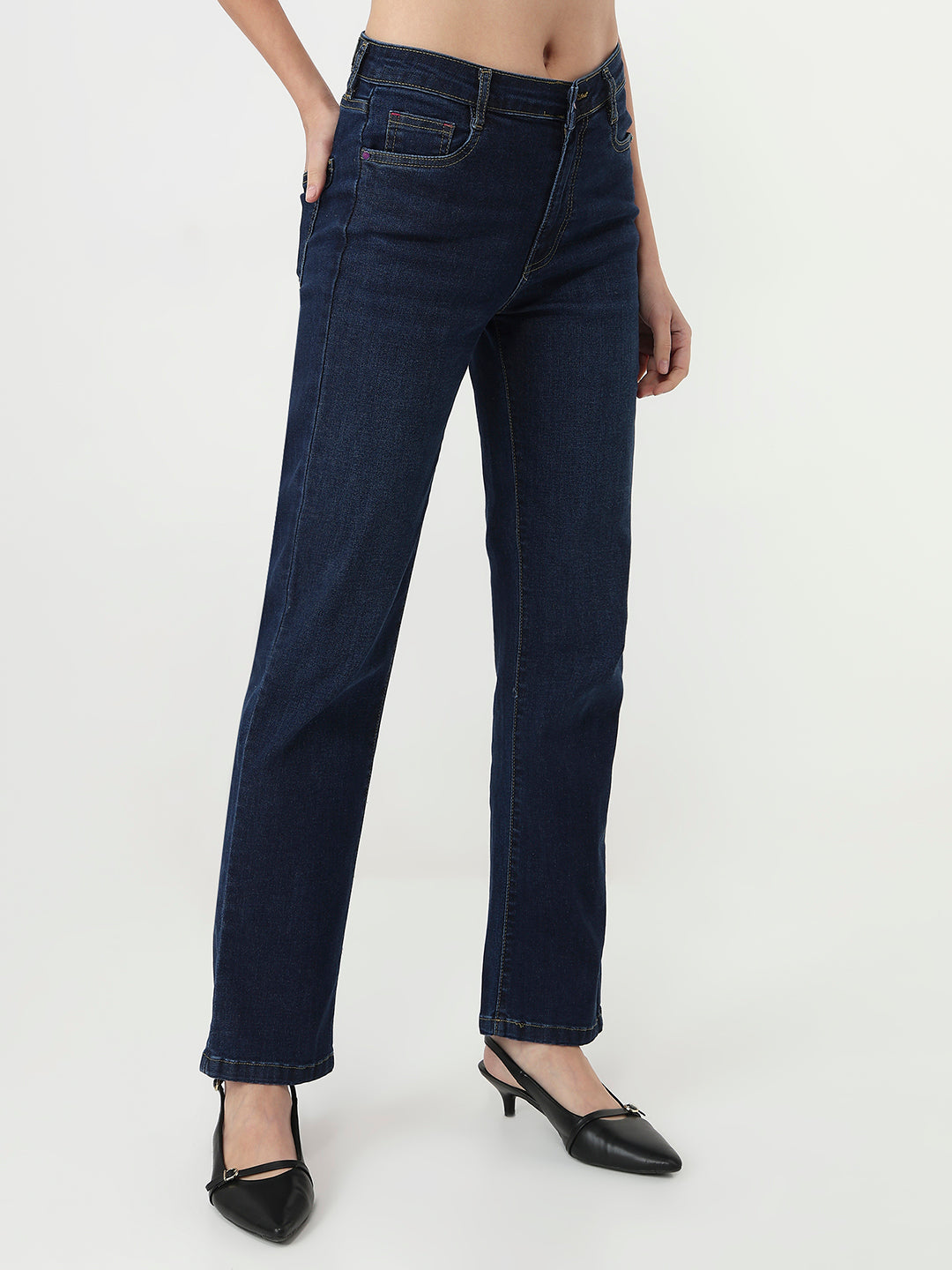 Women Dark Blue Slim Straight Jeans