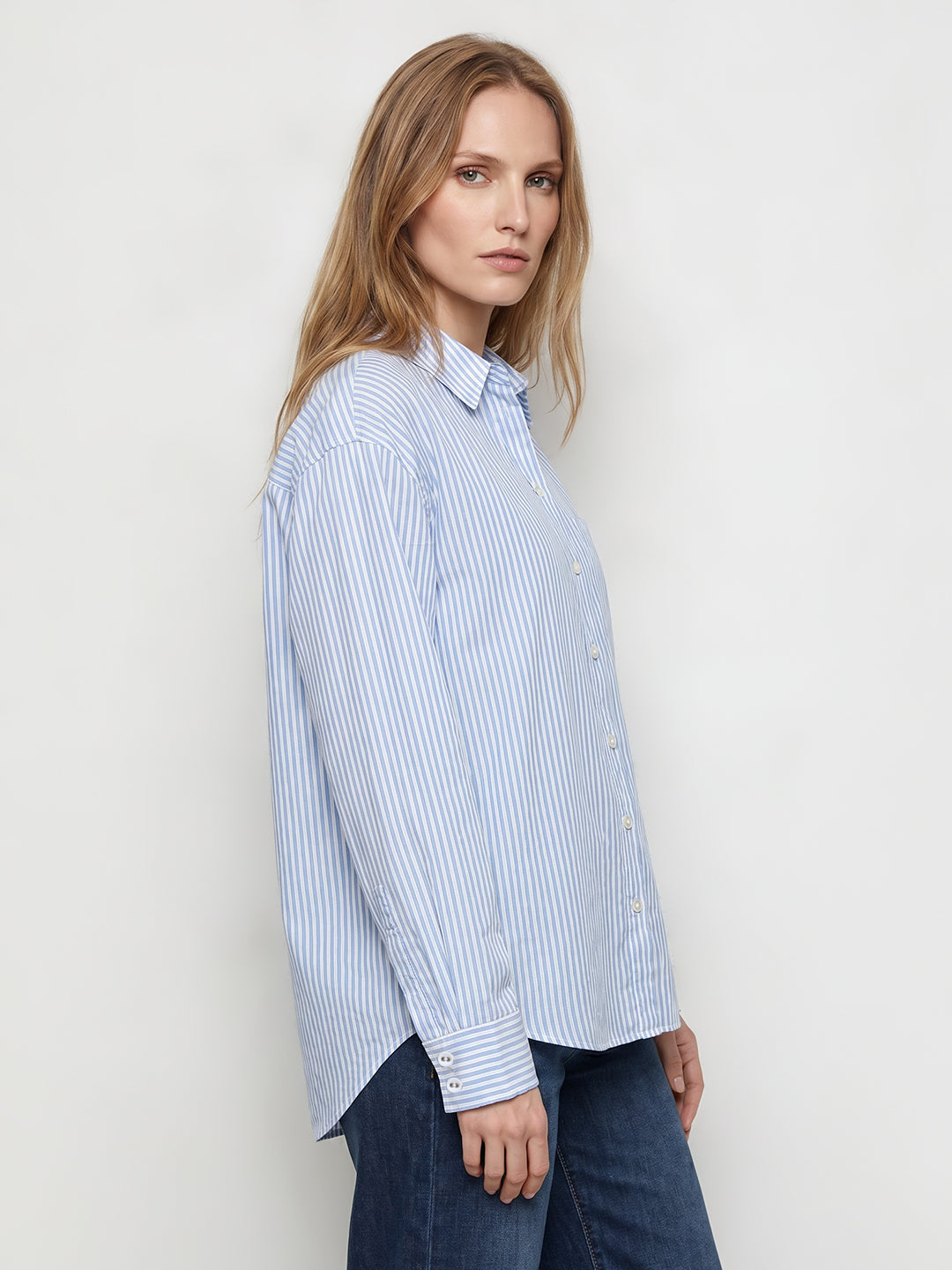 Women Sky/White Oversize Shirt