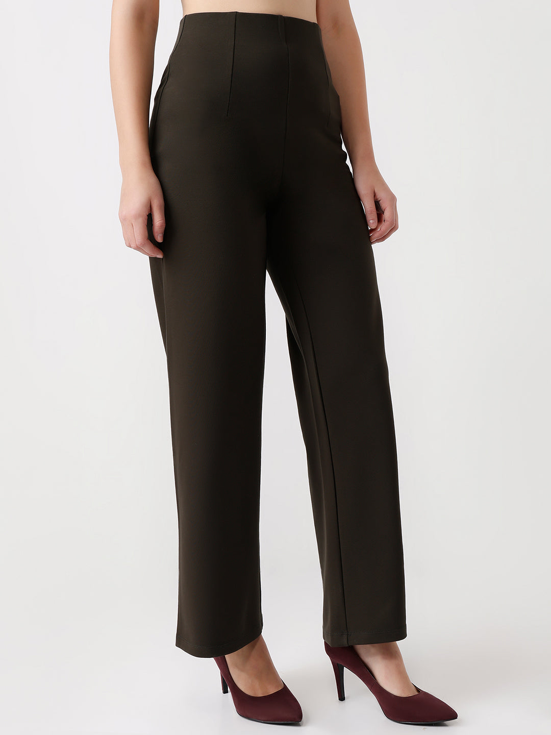 Women Olive Wide Leg Treggings