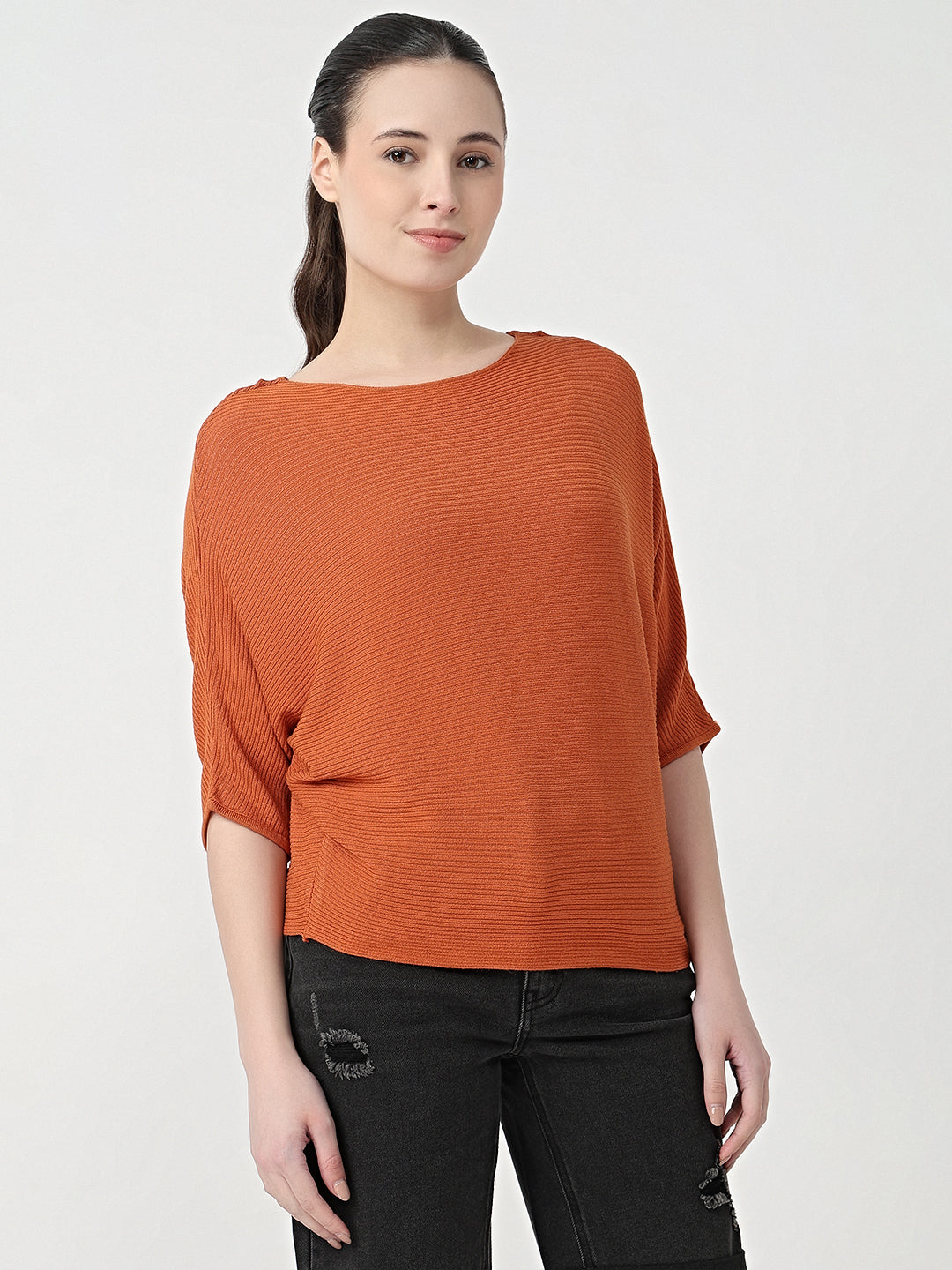 Women Burnt Orange Batsleeve Top