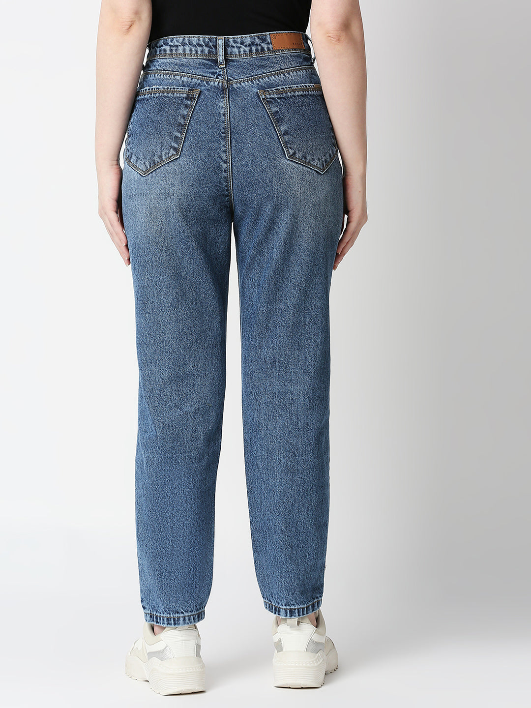 Women Dark Blue High-Rise Mom Fit Jeans