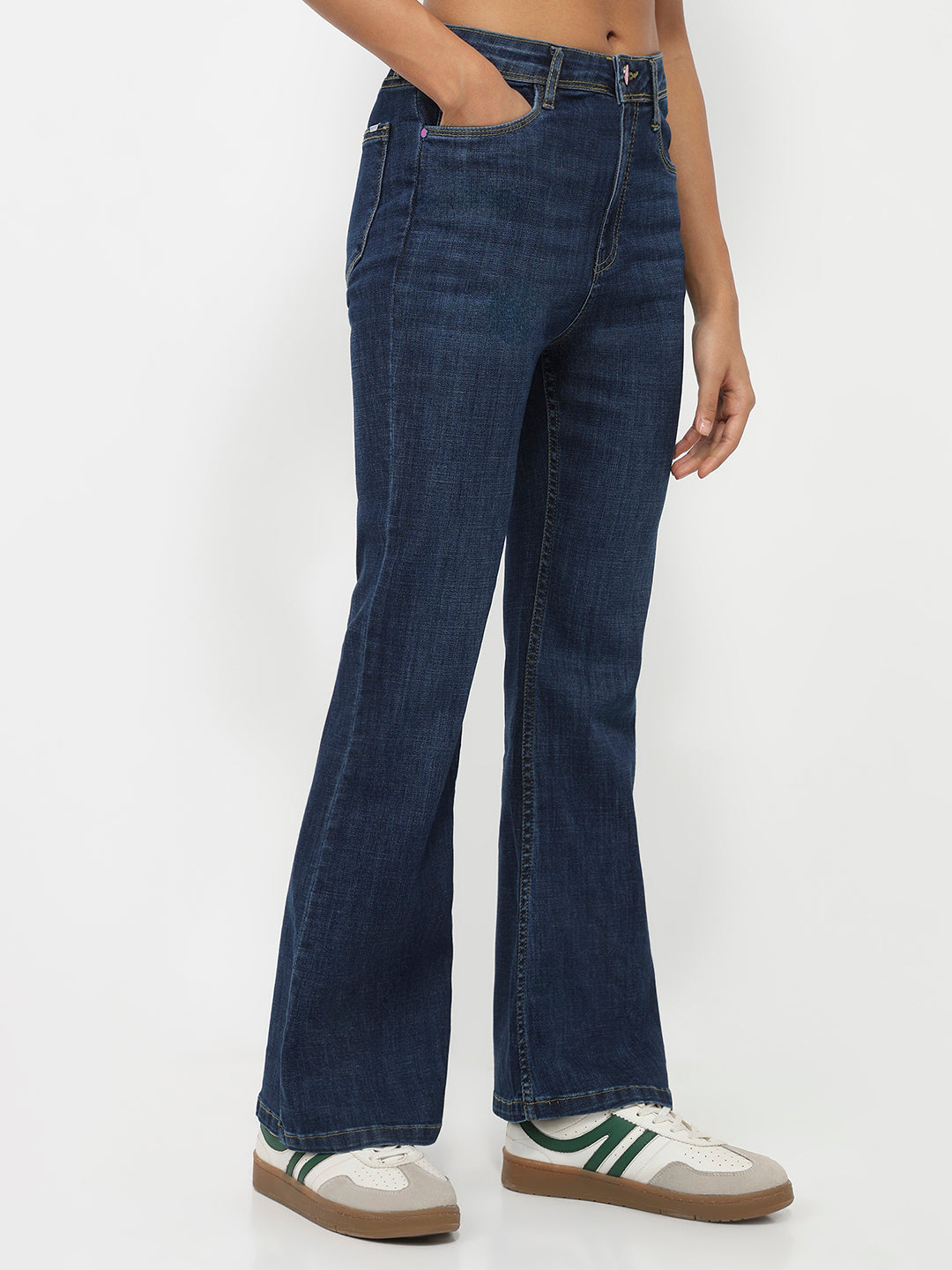 Women Dark Blue High-Rise Flare Jeans