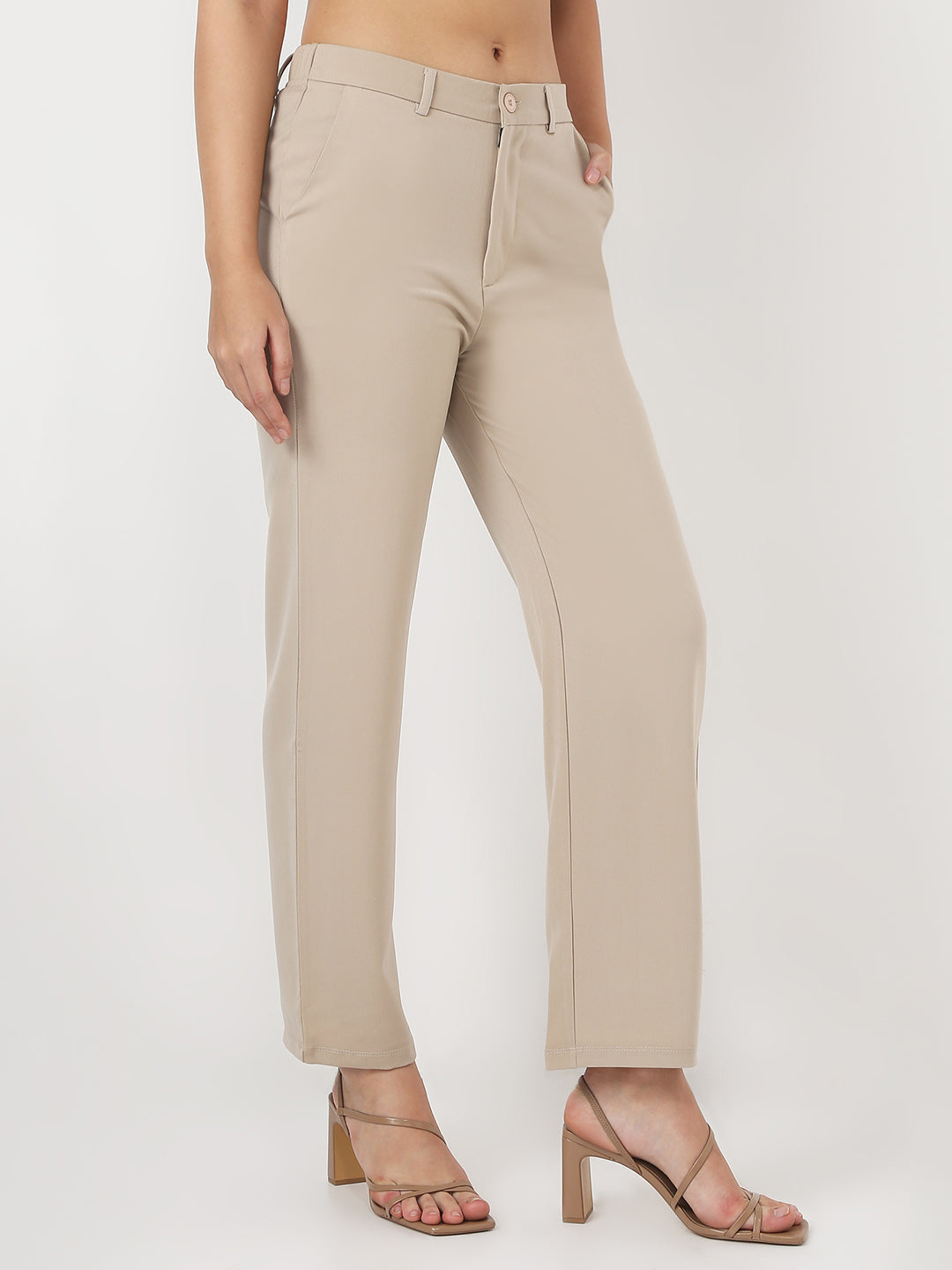 Women Beige Loose Straight Korean Pants