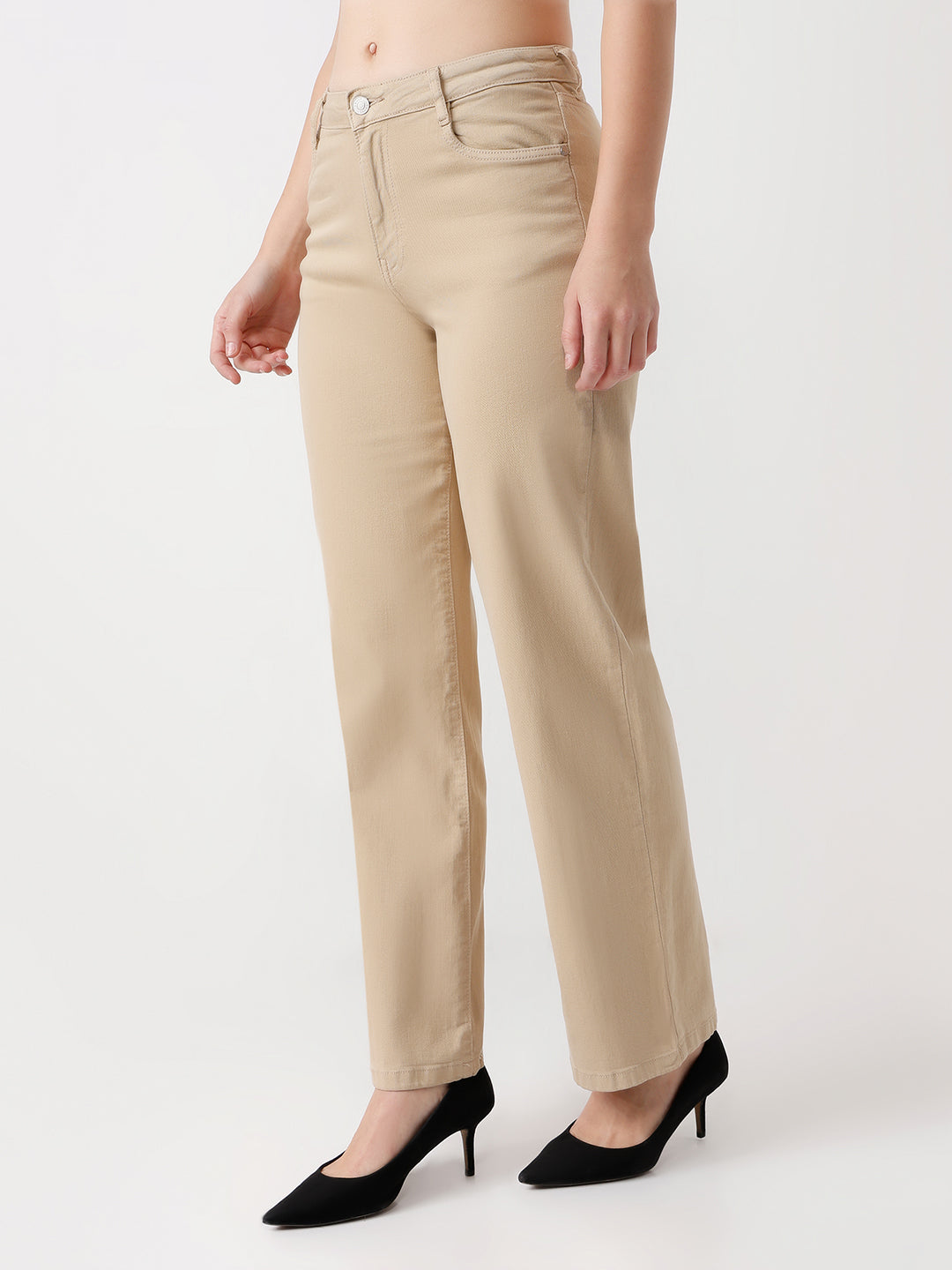 Women Oatmilk High-Rise Wide Leg Jeans