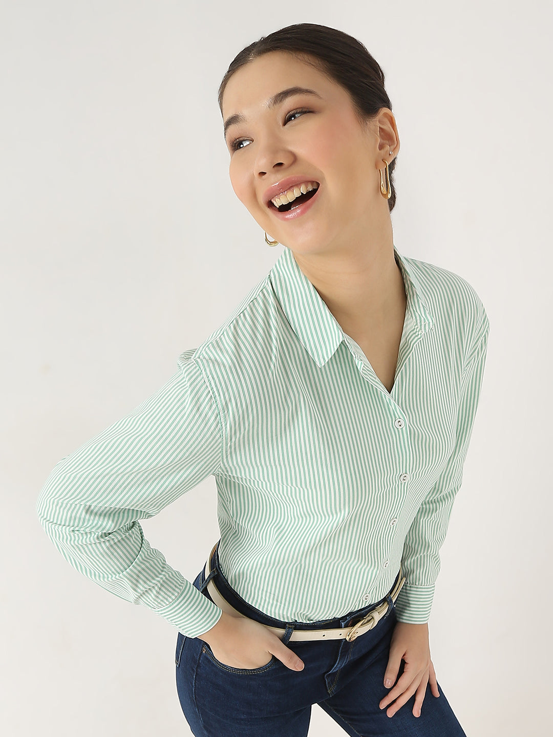 Women Mint/White Oversize Shirt